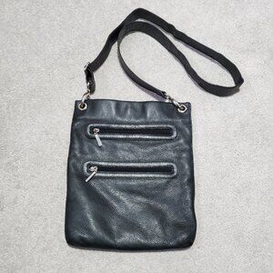 MARGOT Pebbled Leather Crossbody Bag Purse Slim Retro Green Black 10" x 12"